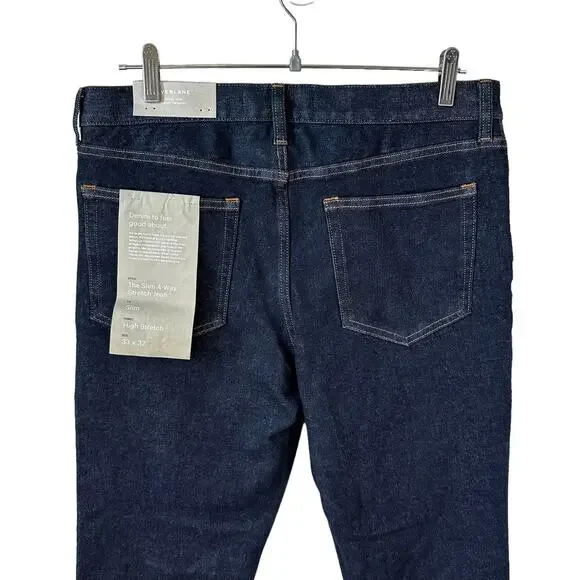 NWT Everlane Uniform Men's The Slim 4 Way Stretch Organic Jean Dark Indigo 33x32
